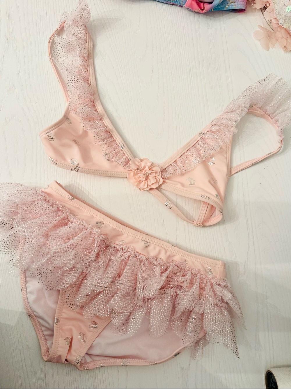 Kate Mack Pink Ruffle Kids Bikini Set